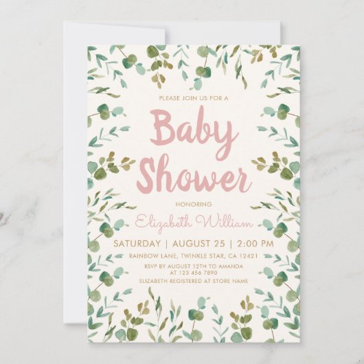 Waterverf Eucalyptus Leaves Girl Baby shower Kaart (Voorkant)