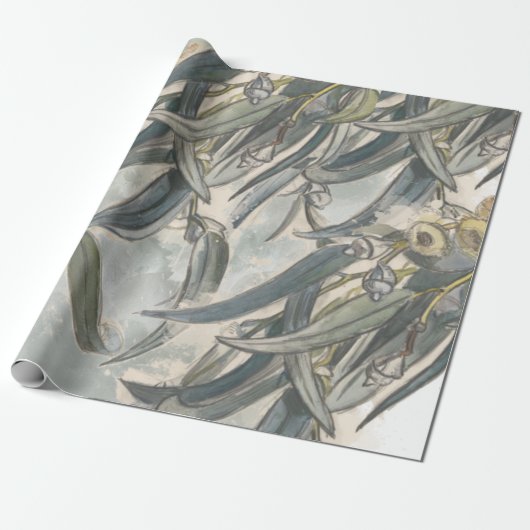 Waterverf Eucalyptus Leaves Greenery Cadeaupapier (Uitgerold)