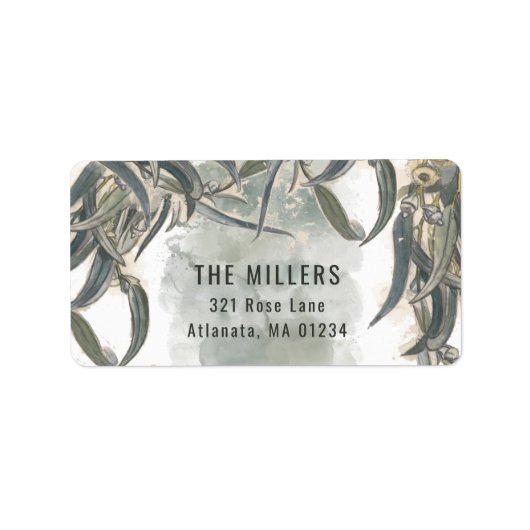 Waterverf Eucalyptus Leaves Greenery Etiket (Voorkant)