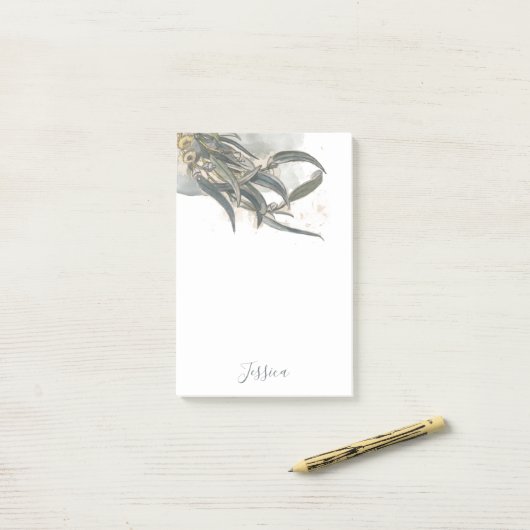 Waterverf Eucalyptus Leaves Greenery Post-it® Notes (Op bureau)