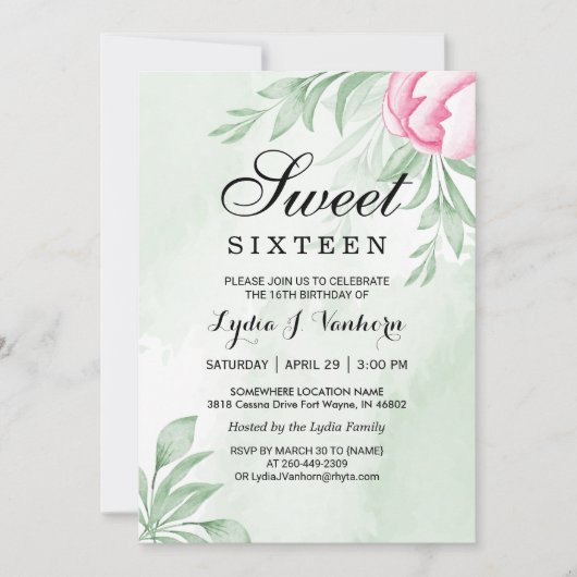 Waterverf Eucalyptus Leaves Sweet 16 Birthday Kaart (Voorkant)