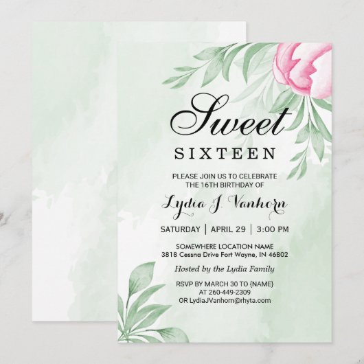 Waterverf Eucalyptus Leaves Sweet 16 Birthday Kaart (Voorkant / Achterkant)