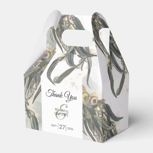 Waterverf Eucalyptus leveert groen huwelijk Bedankdoosjes (Voorkant Zijde)