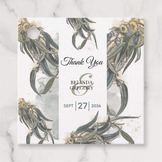 Waterverf Eucalyptus leveert groen huwelijk Bedankjes Labels (Voorkant)