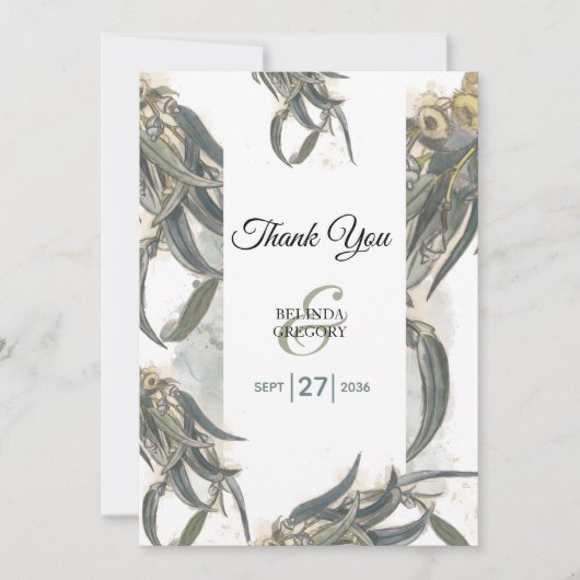 Waterverf Eucalyptus leveert groen huwelijk Bedankkaart (Voorkant)