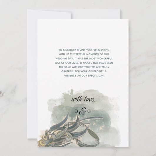 Waterverf Eucalyptus leveert groen huwelijk Bedankkaart (Achterkant)