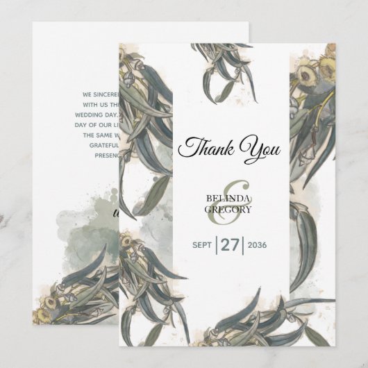 Waterverf Eucalyptus leveert groen huwelijk Bedankkaart (Voorkant / Achterkant)