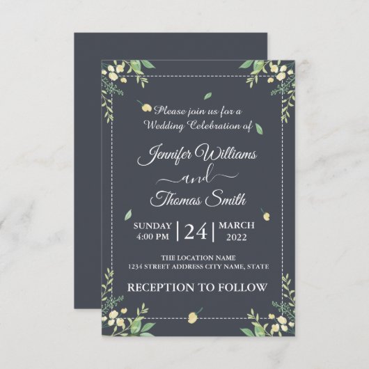 Waterverf Eucalyptus leveert groen huwelijk Kaart (Voorkant / Achterkant)