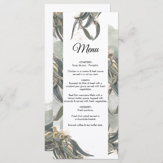 Waterverf Eucalyptus leveert groen huwelijk Menu (Voorkant / Achterkant)
