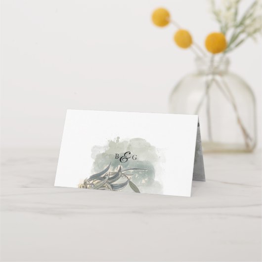 Waterverf Eucalyptus leveert groen huwelijk Plaatskaartje (Achterkant)