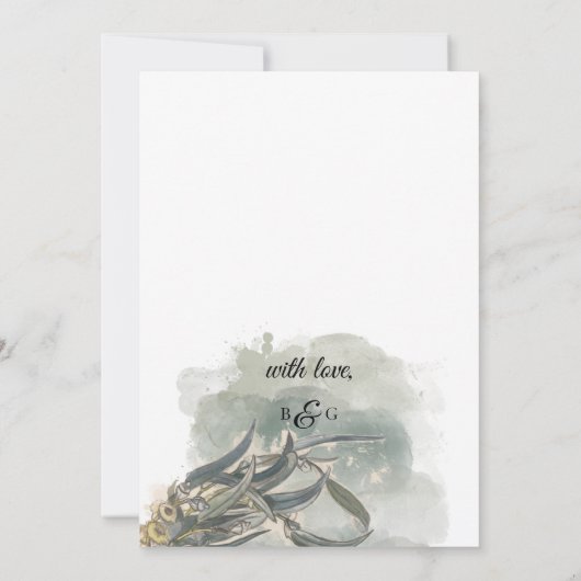 Waterverf Eucalyptus leveert groen huwelijk Save The Date (Achterkant)