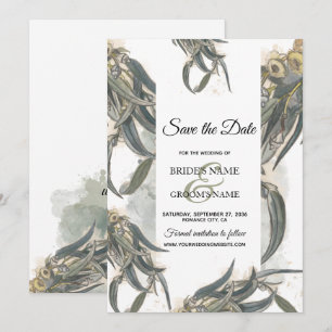Waterverf Eucalyptus leveert groen huwelijk Save The Date