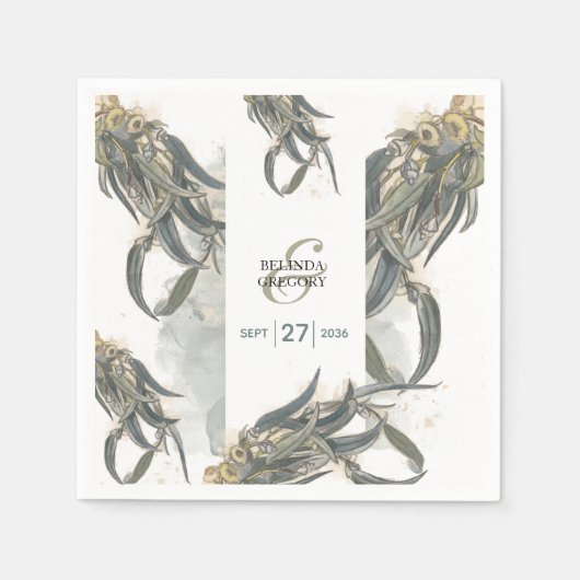 Waterverf Eucalyptus leveert groen huwelijk Servet (Voorkant)