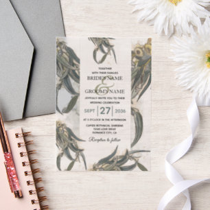 Waterverf Eucalyptus leveert groen huwelijk Vellum Uitnodigingen