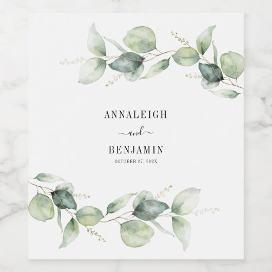 Waterverf Eucalyptus leveert groen huwelijk Wijn Etiket (Enkel label)