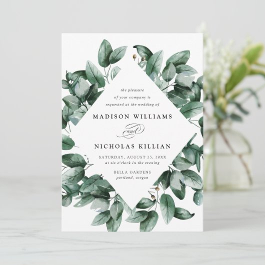 Waterverf Eucalyptus | Lijst bruiloft Kaart (Staand voorkant)