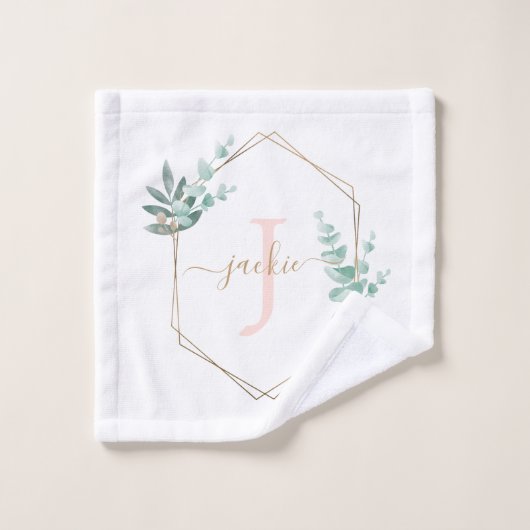 Waterverf Eucalyptus Lijst Monogram Bad Handdoek (Wasdoekje)