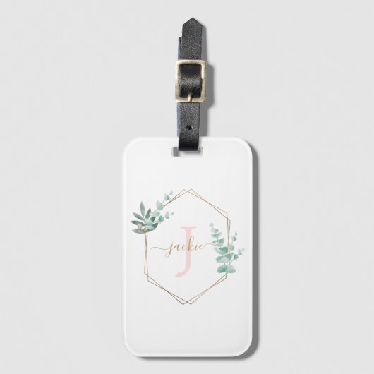 Waterverf Eucalyptus Lijst Monogram Bagagelabel (Voorkant (verticaal))