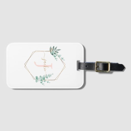 Waterverf Eucalyptus Lijst Monogram Bagagelabel (Voorkant (horizontaal))