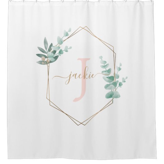 Waterverf Eucalyptus Lijst Monogrammen Douchegordijn (Voorkant)