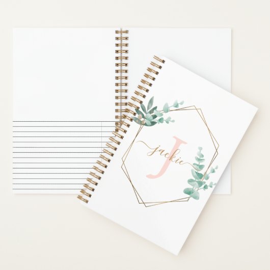 Waterverf Eucalyptus Lijst Monogrammen Notitieboek (Binnen)