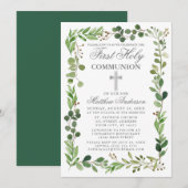 Waterverf Eucalyptus Lijst Silver First Communie Kaart (Voorkant / Achterkant)