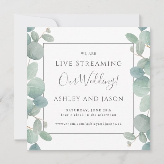 Waterverf Eucalyptus Live Streaming Bruiloft Kaart (Voorkant)