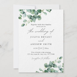 Waterverf Eucalyptus loof script bruiloft Kaart