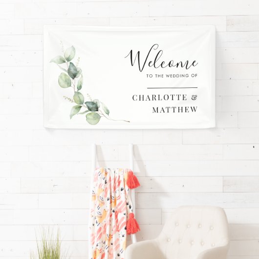 Waterverf eucalyptus minimalistisch bruiloft welko spandoek (Insitu)