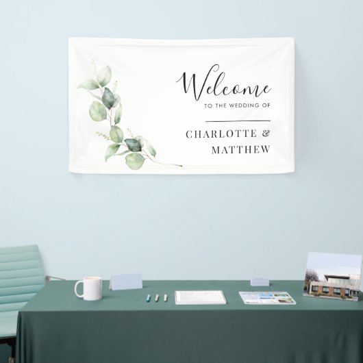 Waterverf eucalyptus minimalistisch bruiloft welko spandoek (Beurs)