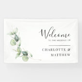 Waterverf eucalyptus minimalistisch bruiloft welko spandoek (Horizontaal)