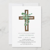 Waterverf Eucalyptus Modern Cross Christening Kaart (Voorkant)
