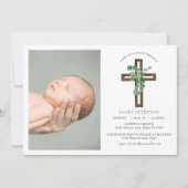 Waterverf Eucalyptus Modern Cross Foto Baptisme Kaart (Voorkant)