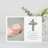 Waterverf Eucalyptus Modern Cross Foto Baptisme Kaart (Staand voorkant)
