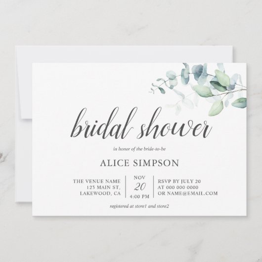 Waterverf Eucalyptus Modern Script Vrijgezellenfee Kaart (Voorkant)