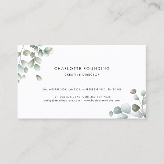 Waterverf Eucalyptus Modern Visitekaartje (Voorkant)