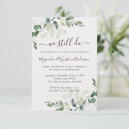 Waterverf Eucalyptus Modern Vow Renewal Kaart (Staand voorkant)