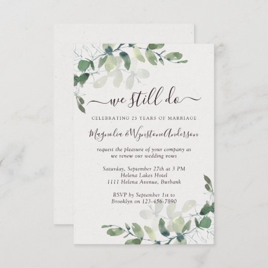 Waterverf Eucalyptus Modern Vow Renewal Kaart (Voorkant / Achterkant)