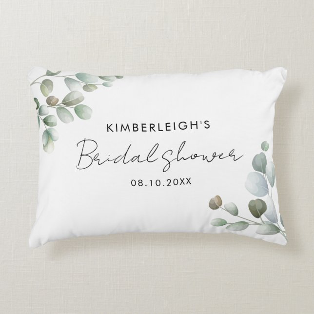 Waterverf Eucalyptus Moderne Bruidsdouche Accent Kussen (Voorkant)