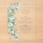 Waterverf Eucalyptus Monogram Sage Green Wedding Acryl Uitnodigingen (Voorkant)