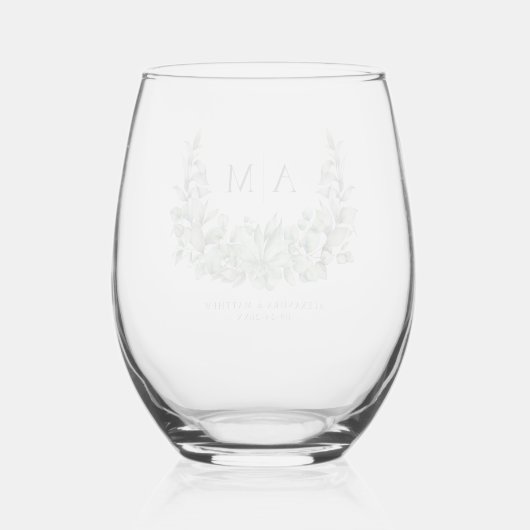 Waterverf Eucalyptus Monogram Weddenschap Wijnglas Zonder Voet (Achterkant)