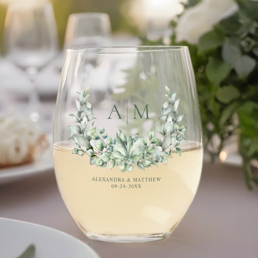 Waterverf Eucalyptus Monogram Weddenschap Wijnglas Zonder Voet