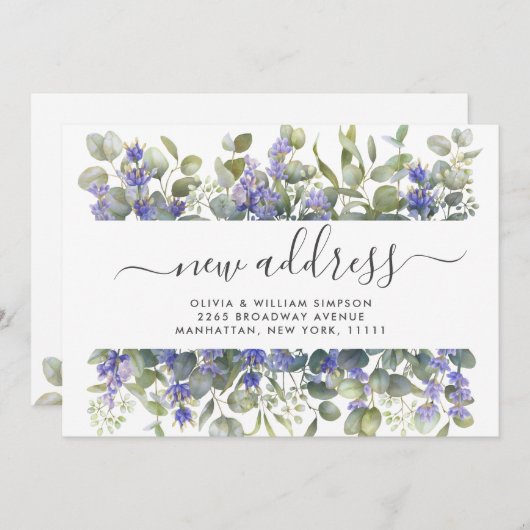 Waterverf Eucalyptus Moving Announge Kaart (Voorkant / Achterkant)