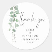 Waterverf eucalyptus namen datum dank u bruiloft ronde sticker (Voorkant)