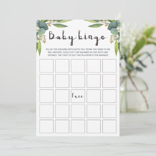 Waterverf Eucalyptus Neutrale Baby Bingo-kaarten (Staand voorkant)