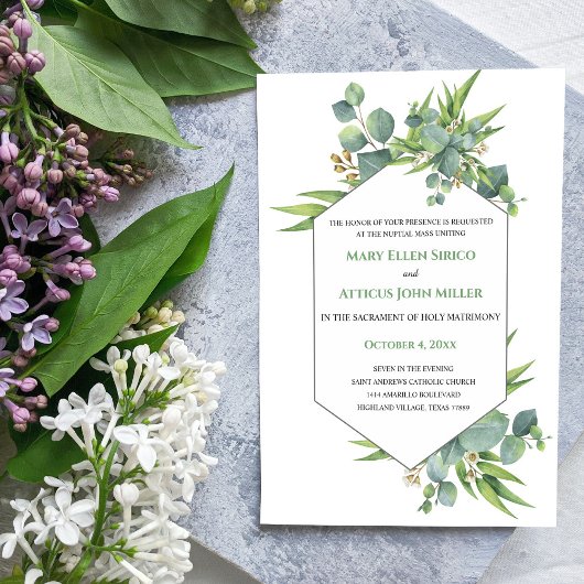 Waterverf Eucalyptus Nuptial Mass Invitation Kaart
