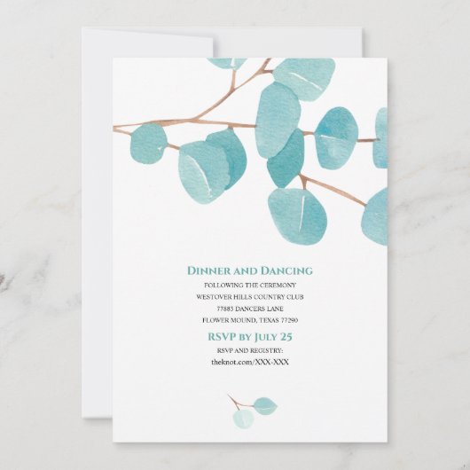 Waterverf Eucalyptus Nuptial Mass Invitation Kaart (Achterkant)
