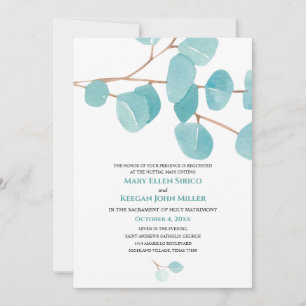 Waterverf Eucalyptus Nuptial Mass Invitation Kaart