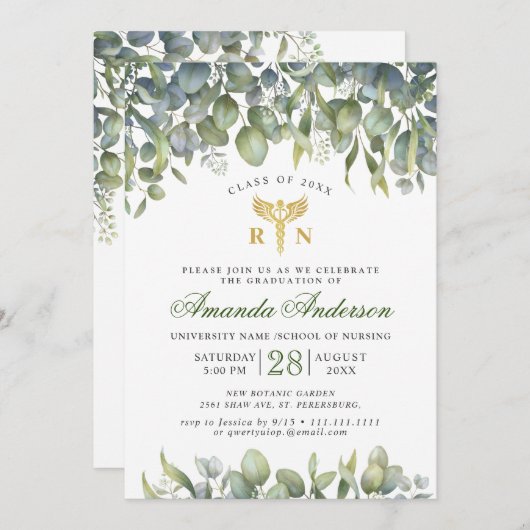 Waterverf Eucalyptus Nursing School Afstuderen Kaart (Voorkant / Achterkant)