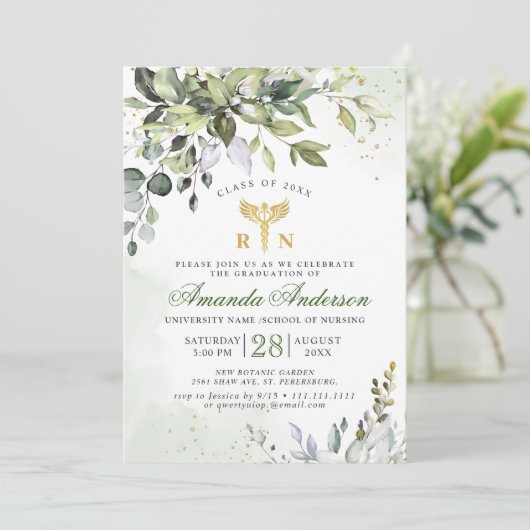 Waterverf Eucalyptus Nursing School Afstuderen Kaart (Staand voorkant)